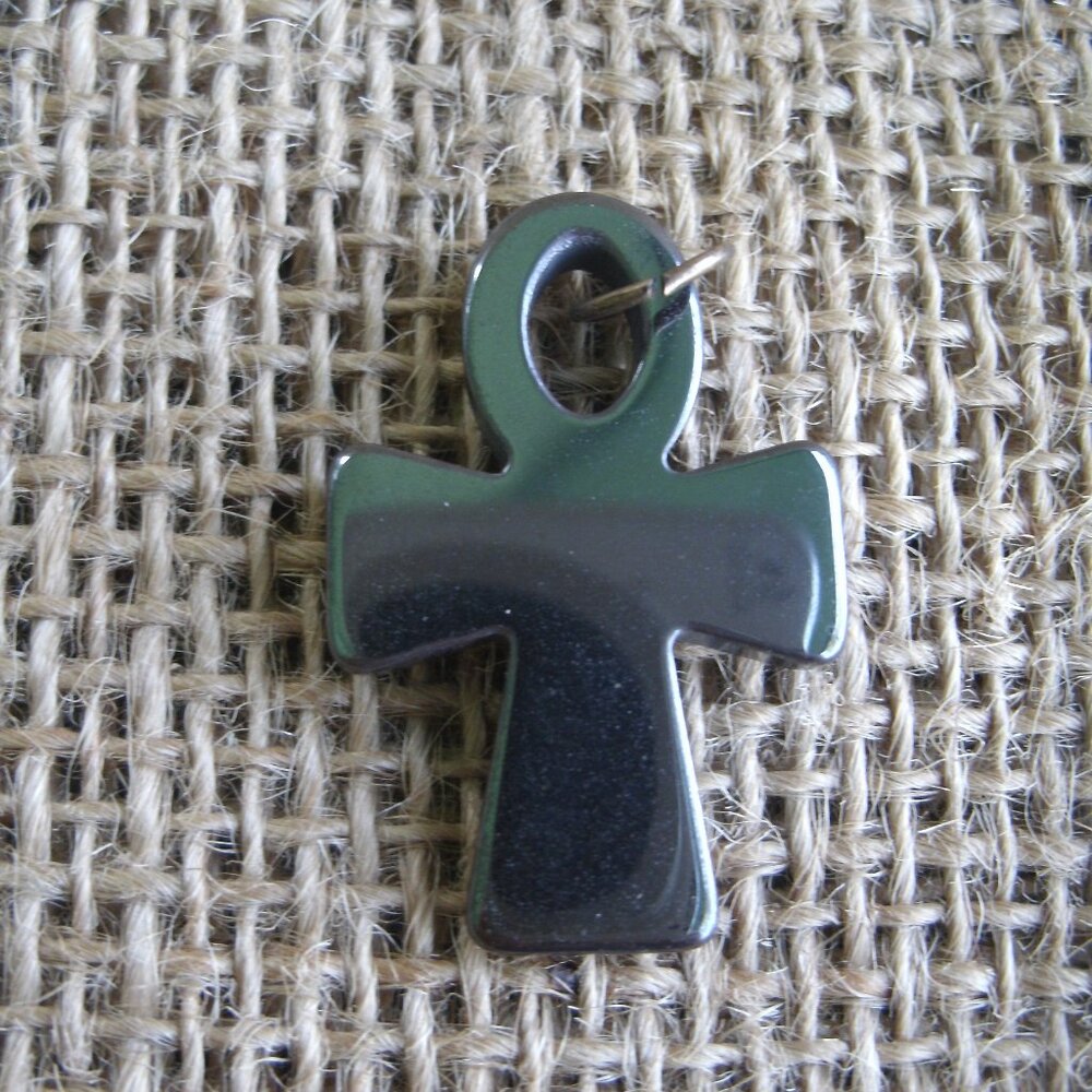 Hand Carved Hematite Egyptian Ankh Pendant